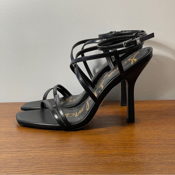 NWT | Sam Edelman Leanne Black Leather Ankle Strap Sandal Stiletto Heel - Picture 8 of 16